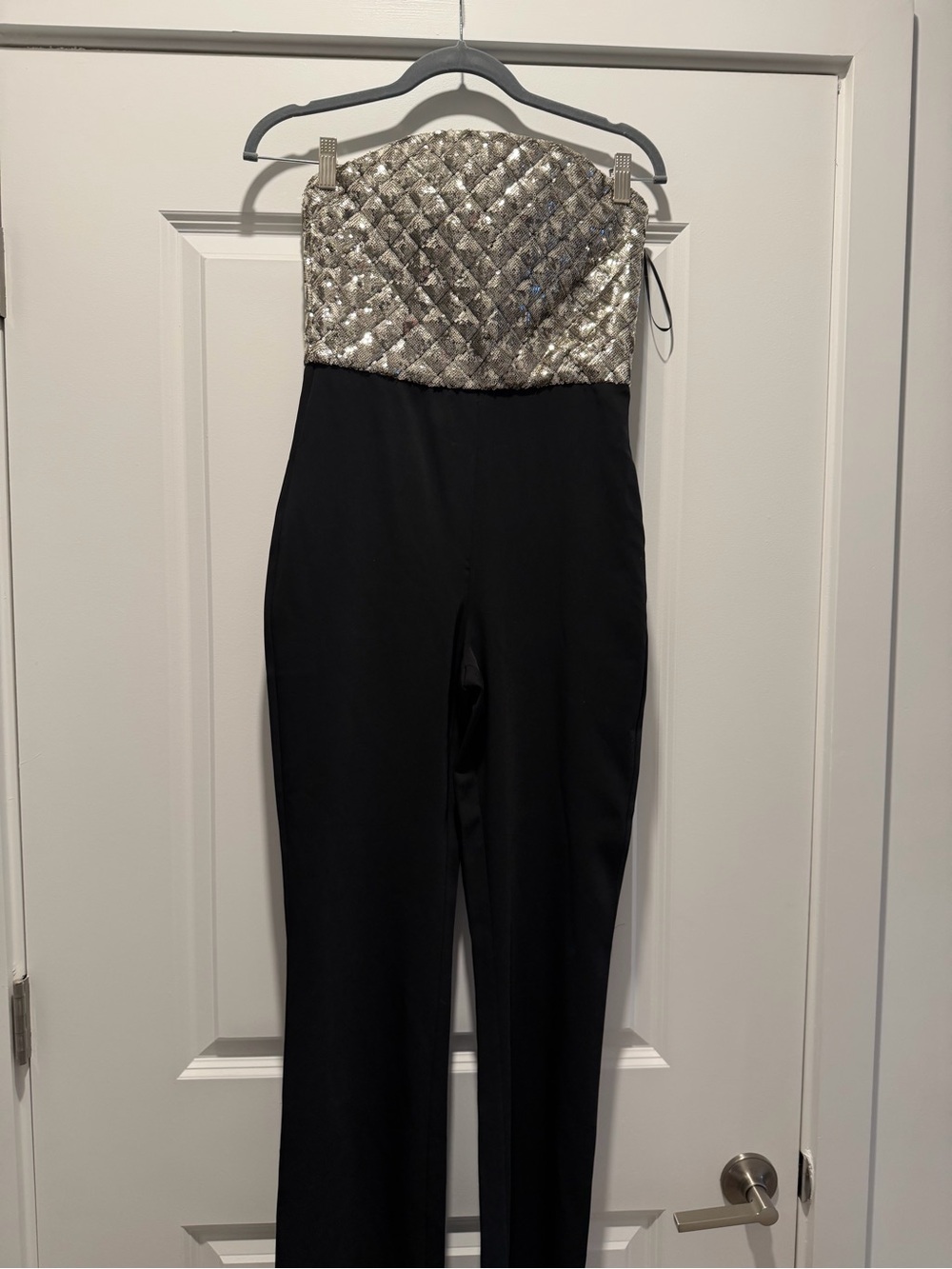 Mango Strapless Sequin Bodice Black Jumpsuit